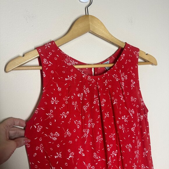 Jigsaw Dandelion Floral Pleated Neck Shift Dress Womens Size 4 Boho Prairie Red - Picture 3 of 8